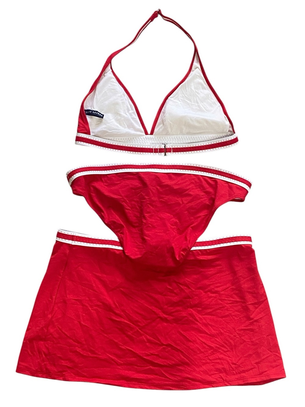 Ralph Lauren Vintage Y2K Red White Bikini Swim Skirt 3 Piece Set Sz L - Picture 4 of 16